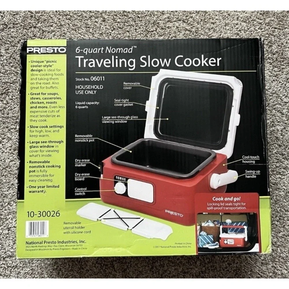 Presto Nomad Traveling 6-Quart Slow Cooker (Red) 06011